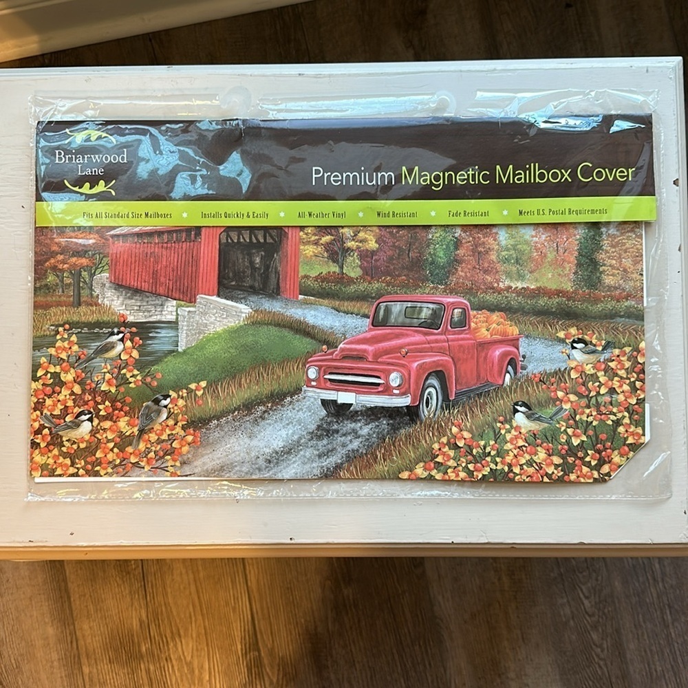 Briarwood Lane Magnetic Mailbox Cover with a Beautiful Fall covered bridge scene
